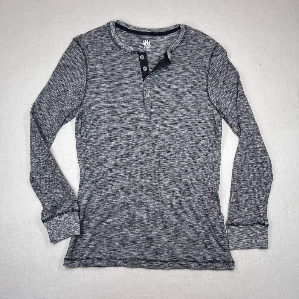 Eclectic Rock & Republic Space Dye Waffle Knit Henley Gray L